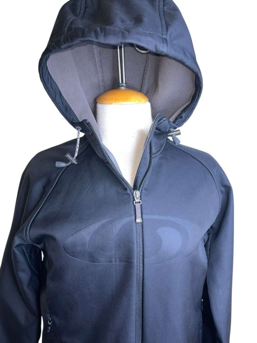 Salomon Jacket Women Medium Black Full Zip Hood Softshell Coat Outdoor Athletic